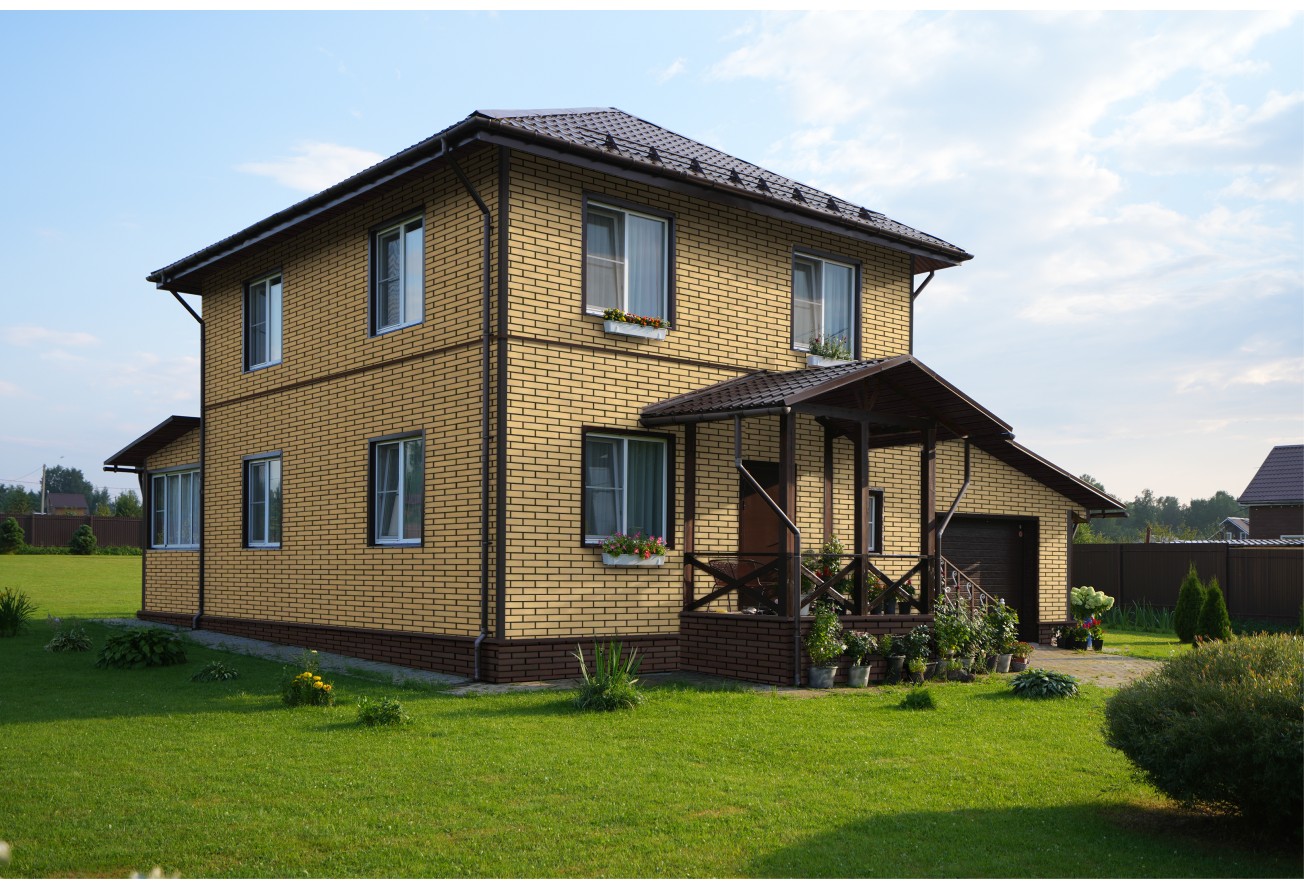 Фасадная панель Grand Line Клинкерный кирпич Дизайн песочный со швом RAL 9005 — фото 5