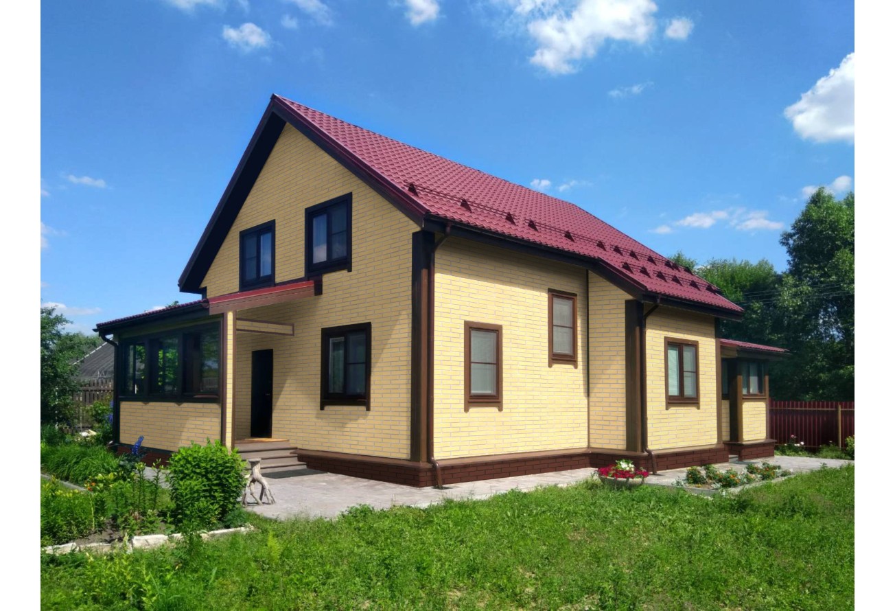 Фасадная панель Grand Line Клинкерный кирпич Дизайн песочный со швом RAL 7006 — фото 4