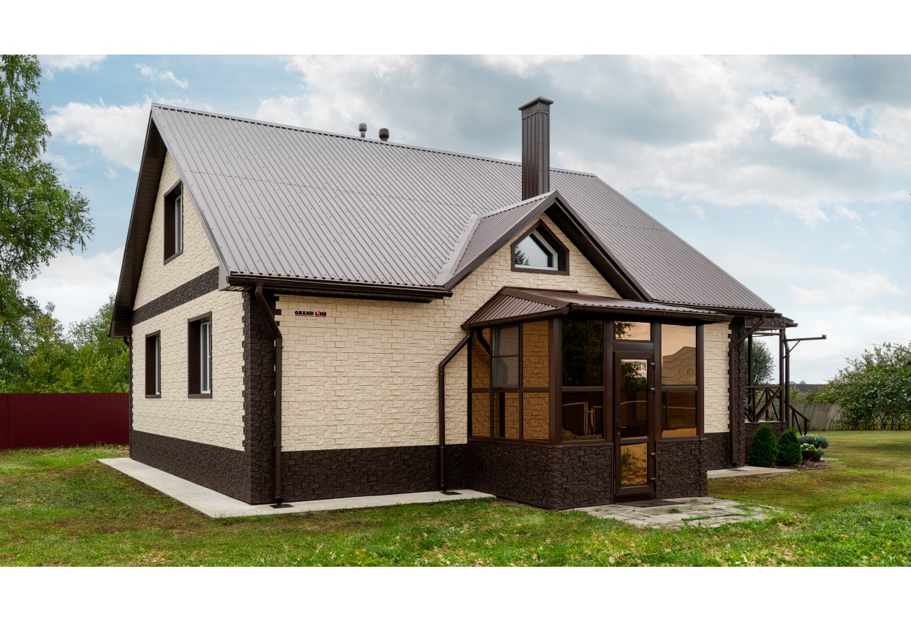 Фасадная панель Grand Line Дикий камень Классика шоколадный — фото 7