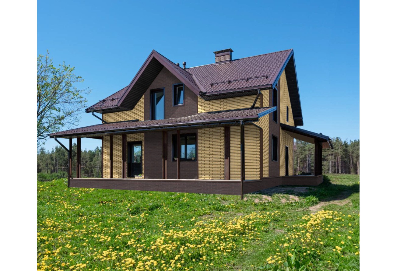 Фасадная панель Grand Line Клинкерный кирпич Дизайн песочный со швом RAL 9005 — фото 4